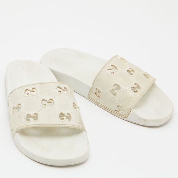 Gucci White GG Laser Cut Rubber Slides Size 38 - Picture 4 of 4